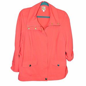 Vibrant JM Collection Orange Roll-Cuff L/S Lightweight Zip Jacket Size 16 GUC